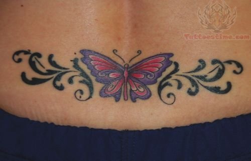Beautiful Butterfly And Tribal Tattoo On Lowerback